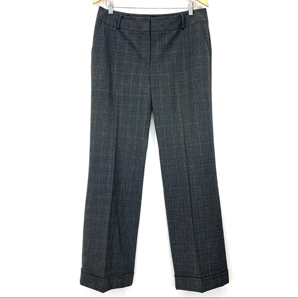 Caslon Academia Glen Check Plaid Gray & Red Career Dress Pants Cuffed Hem Sz 12